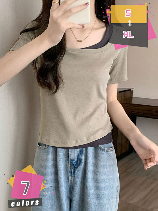 1000円OFFクーポン tシャツ レディース 半袖 カジュアル きれいめ 無地 クルーネック スリム 美人 カットソー 体型力バー トップス 重ね着 スポーツ 通気性 柔らかい おしゃれ アシンメトリー バイカラー 切り替え オフィス アウトドア 着せ mdnat｜TandM