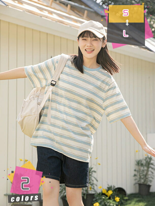 1000円OFFクーポン tシャツ レディース 半袖 おしゃれ トップス ボーダー プリント 可愛い きれいめ ゆったり クルーネック カットソー ティーシャツ 彼女 妻 かわいい Tshirt ストレッチ 綿 コットン カジュアル 夏服 Tシャツ 薄手 オフィス mdnat