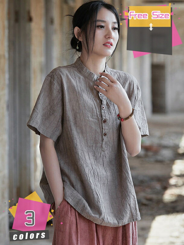 半袖 Tシャツ 夏 綿麻 ブラウス リネンシャツ チュニック レディース 棉麻 女性服 ゆったり 薄手 涼しい 上着 秋 通勤 通学 普段着 丸ネック きれいめ トップス 着痩せ レトロ tシャツ 気質 個性 上品 カットソー OL風 ビジネス mdnat