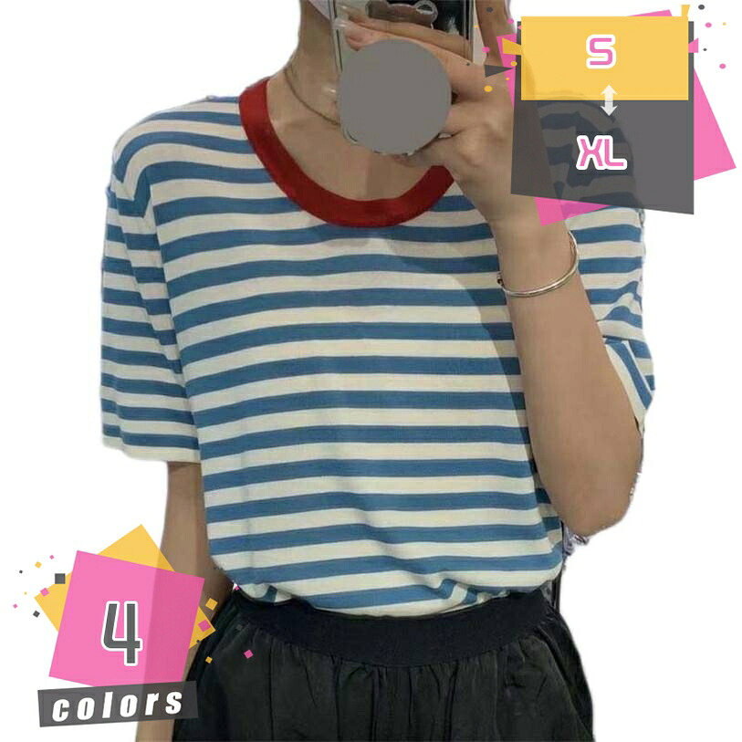 500円OFFクーポン Tシャツ レディース 半袖 カジュアル おしゃれ ゆったり カットソー 黒 白 大きいサイズ 春夏 薄手 ストライプ ボーダー柄 ラウンドネック 綿 普段着 デイリー 着まわし 通勤 通学 アウトドア フェス 買い物 友達 家族 大人 mdnat