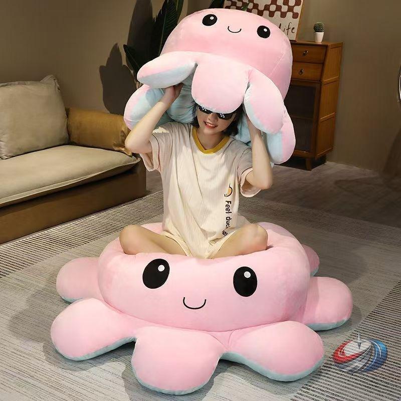リバーシブルタコぬいぐるみ特大130cm両面表情ピークル笑い顔/怒る顔面白い抱き枕にもギフトプレゼントにひっくり返して気分チェンジ癒|エムディーアール 店