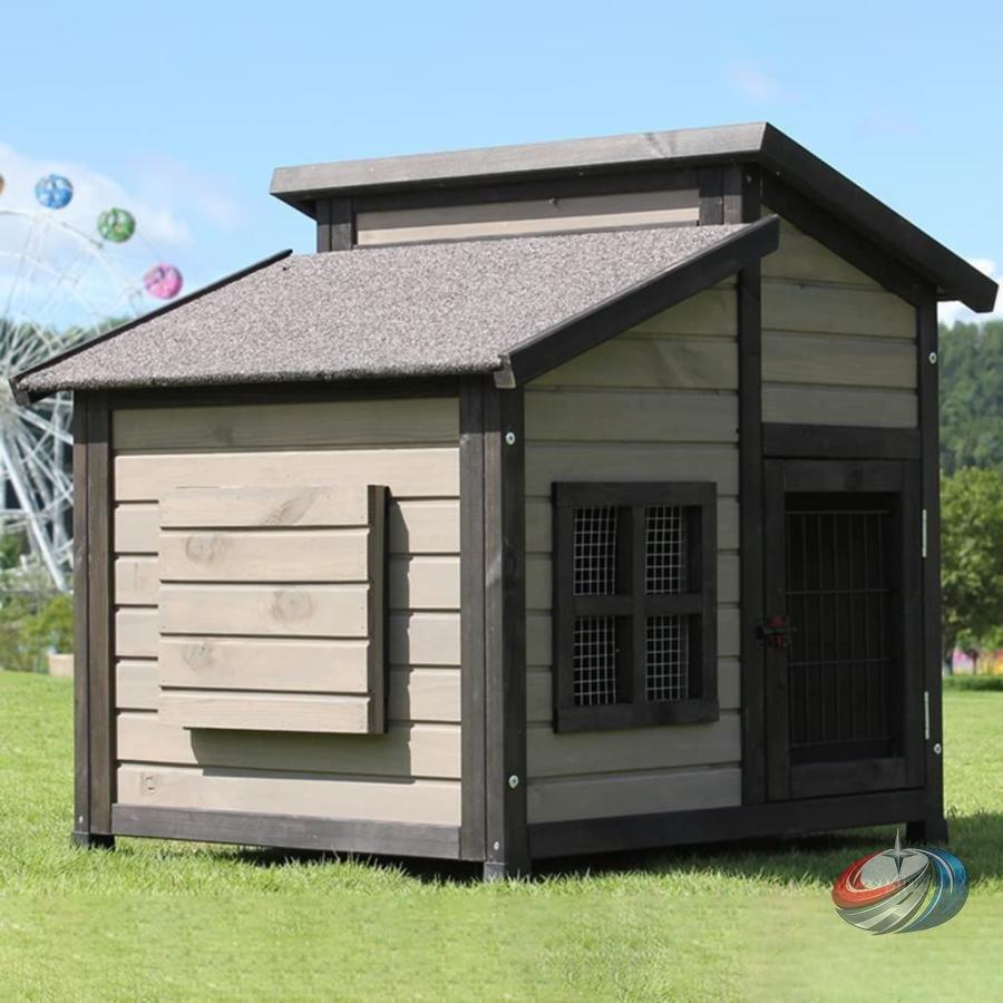 大型犬用サークル 木製犬小屋 屋外防水 ペットケージ ピークル 中大型犬対応 無垢材で頑丈 サイズ84&times;74&times;80cm 庭や玄関先の犬舎として｜エムディーアール　店