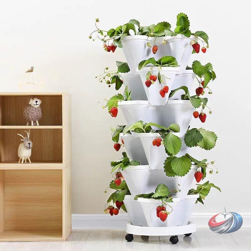 ストロベリープランター縦型スタック4ポット6層対応ピークルプラスチック積み重ね可能立体園芸ハーブ花野菜プランターグリーン省スペー