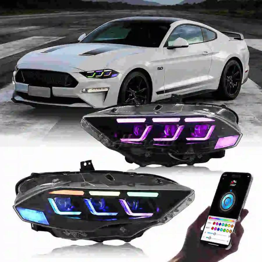 【並行輸入品】フォードmustang Gut用LEDヘッドライトアセンブリ rgbモードヘッドライト フルペア 2018-2019 2020 2021 2022 2.3l 5.0l