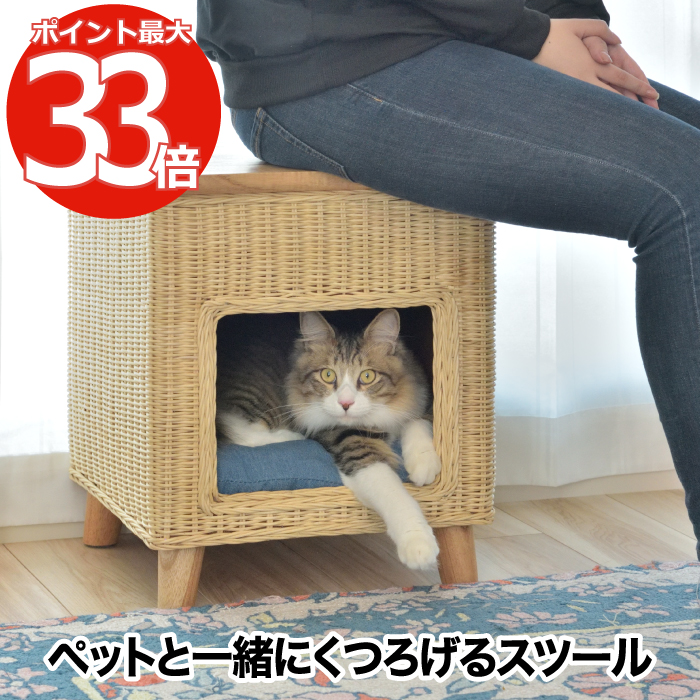 日本産 送料無料 ペットスツール 椅子 ローテーブル 2way ペットハウス 猫ちぐら スツール ペットグッズ 猫 犬 小型犬 小動物 クッション 木製 ペット ラタン ベッド 収納 脚付 ボックス 四角 天然木 パイン ナチュラル かわいい シンプル インテリア おしゃれ 北欧