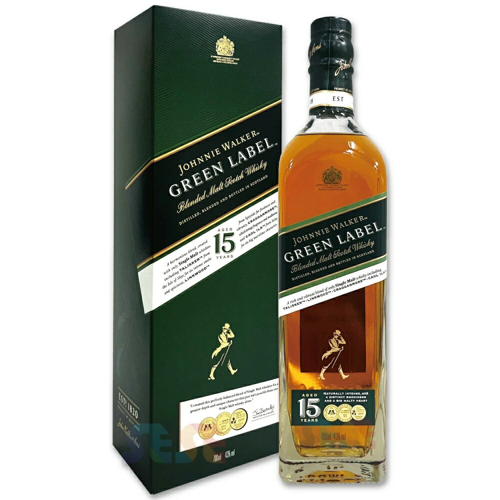 【ポイント10倍! エントリー必要】[正規品] ジョニーウォーカー グリーンラベル 15年 700ml / ギフトBox入り スコットランド ブレンデッドモルトウイスキー Johnny Walker Green Label