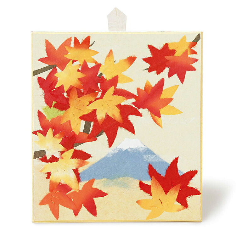 紅葉と和紙ハンドメイド美品絵画額 楽天市場】ちぎり絵 色紙 和紙 秋 紅葉 富士山 置物 スタンド