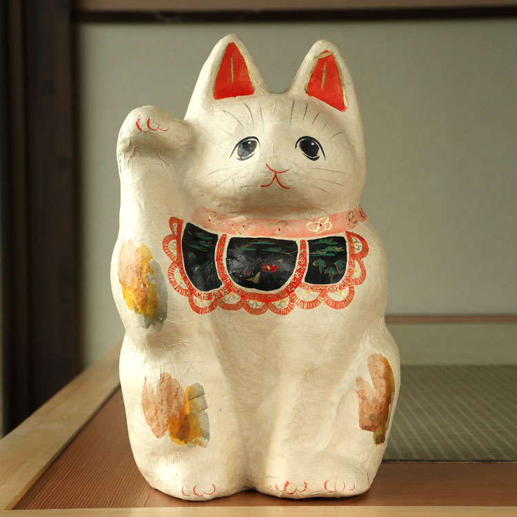【招き猫】 置物　紙　和紙　縁起物 楽天市場】招き猫 置物 かわいい ちぎり和紙 慶寿 特大 縁起物