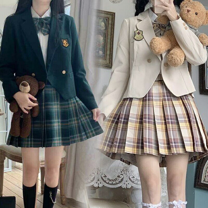 【ポイント8倍】 女子高生 制服 5点セット 学生服 JK制服 ジャケット+長袖シャツ＋スカート+蝶結び+バッジ コスプレ レディース 高校制服 セーラー服 JK チェック 学生 cos 卒業式スーツ コスチューム 学園祭 発表会 仮装 ファッション
