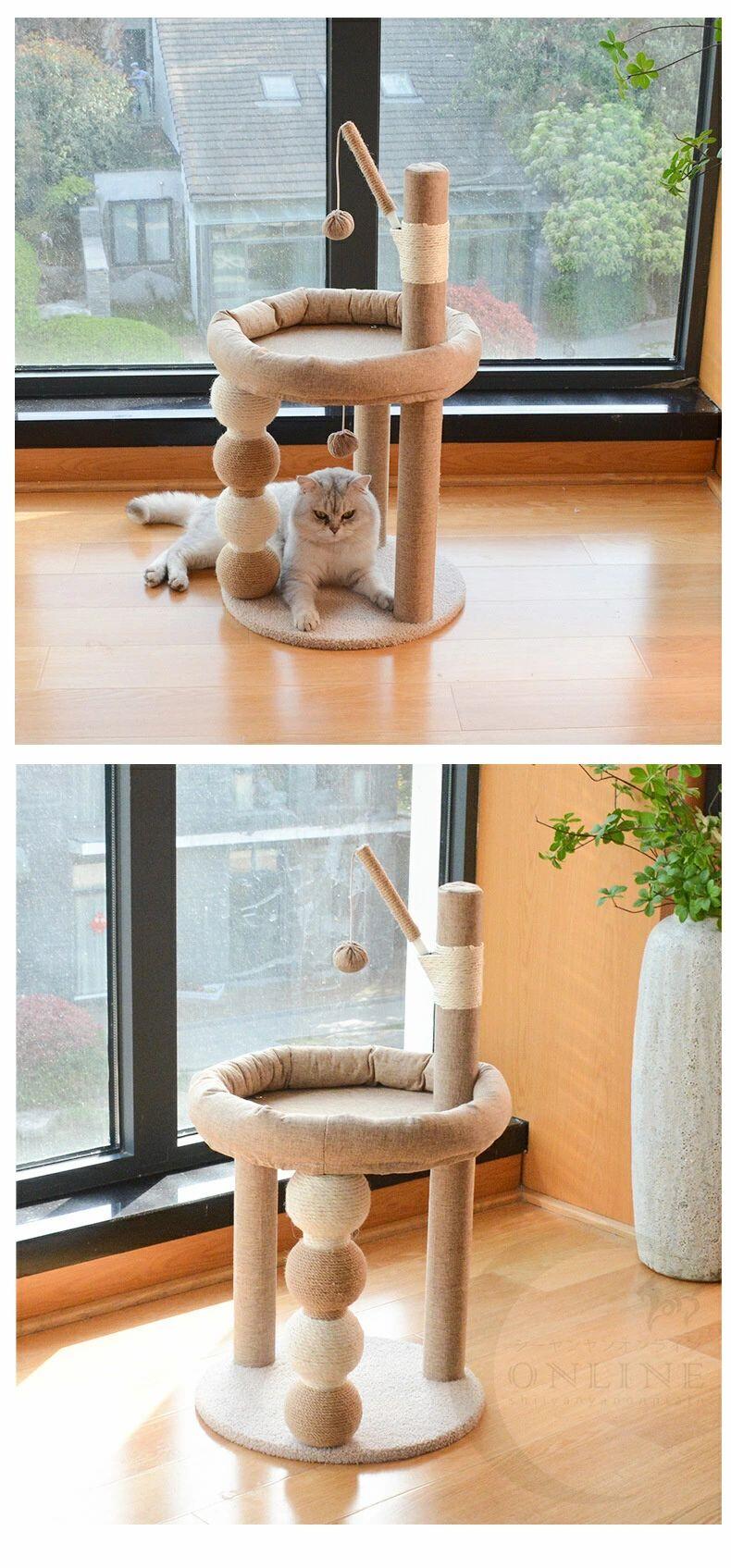 【ポイント10倍】 キャットタワー 爪とぎ ベッド 省スペース 猫 おもちゃ 猫タワー キャット タワー おしゃれ インテリア 可愛い 置き型 シンプル 爪とぎ ペット爪とぎ 猫キャットタワー 極太 木製 ポール組立簡単 麻 綿 高さ78cm コンパクト スリム 子猫