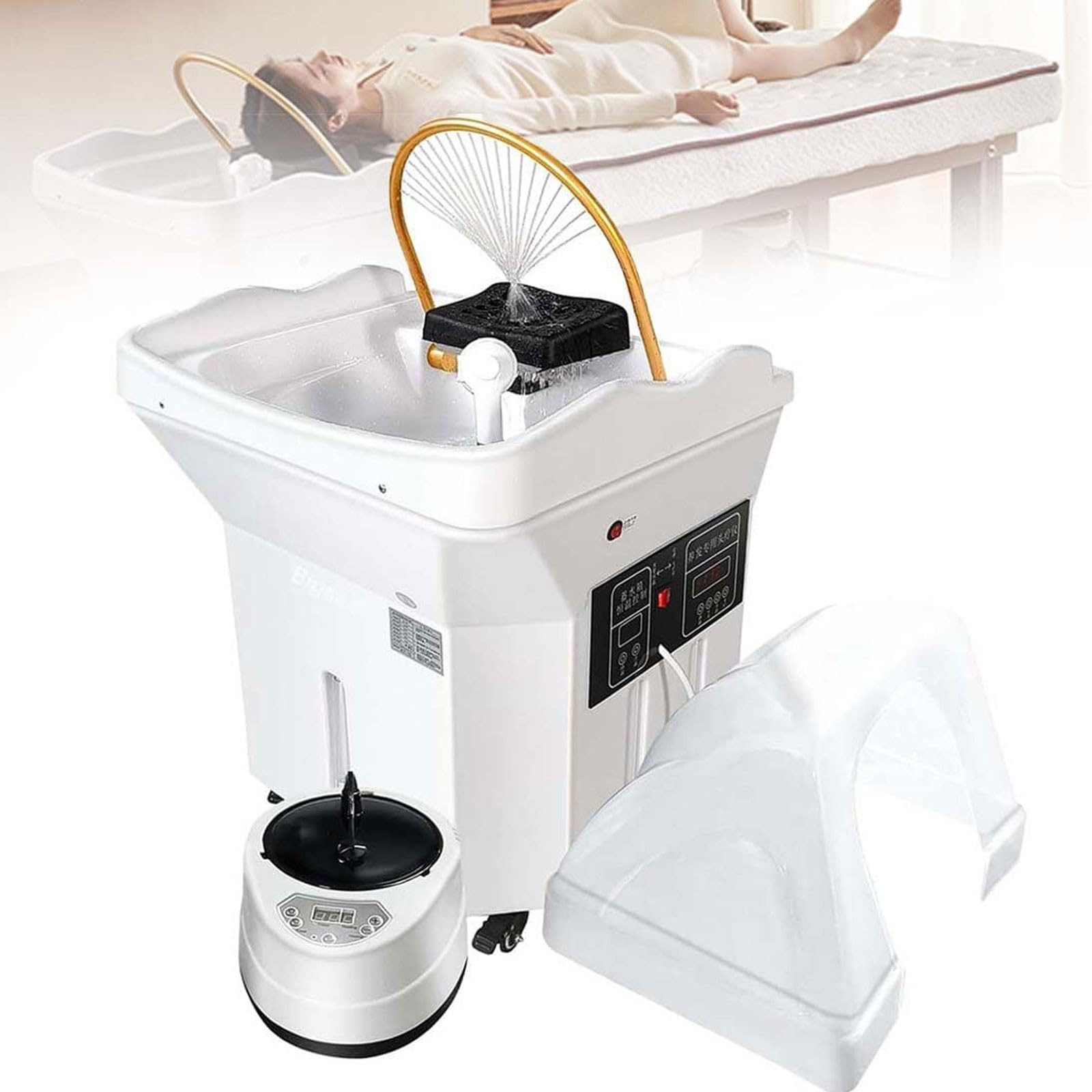 【ポイント10倍】 水循環ヘッドスパシャンプー台、60l水タンク付き、ポータブルサーモスタットヘッドスパ機器水循環シャンプー台、180°アークデザイン、ヘアスタイリスト用スパ機器