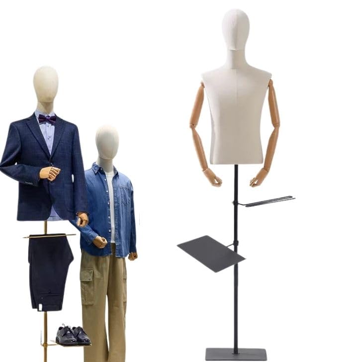 【ポイント8倍】 紳士服ディスプレイ用男性マネキン ヘッド付き トルソー 可動式 アーム 高さ調整可能140-190cm 衣類ディスプレイ 肩から指の関節まで動く モデルディスプレイマネキンボディ ズボンのラック 靴ラック 簡単組立