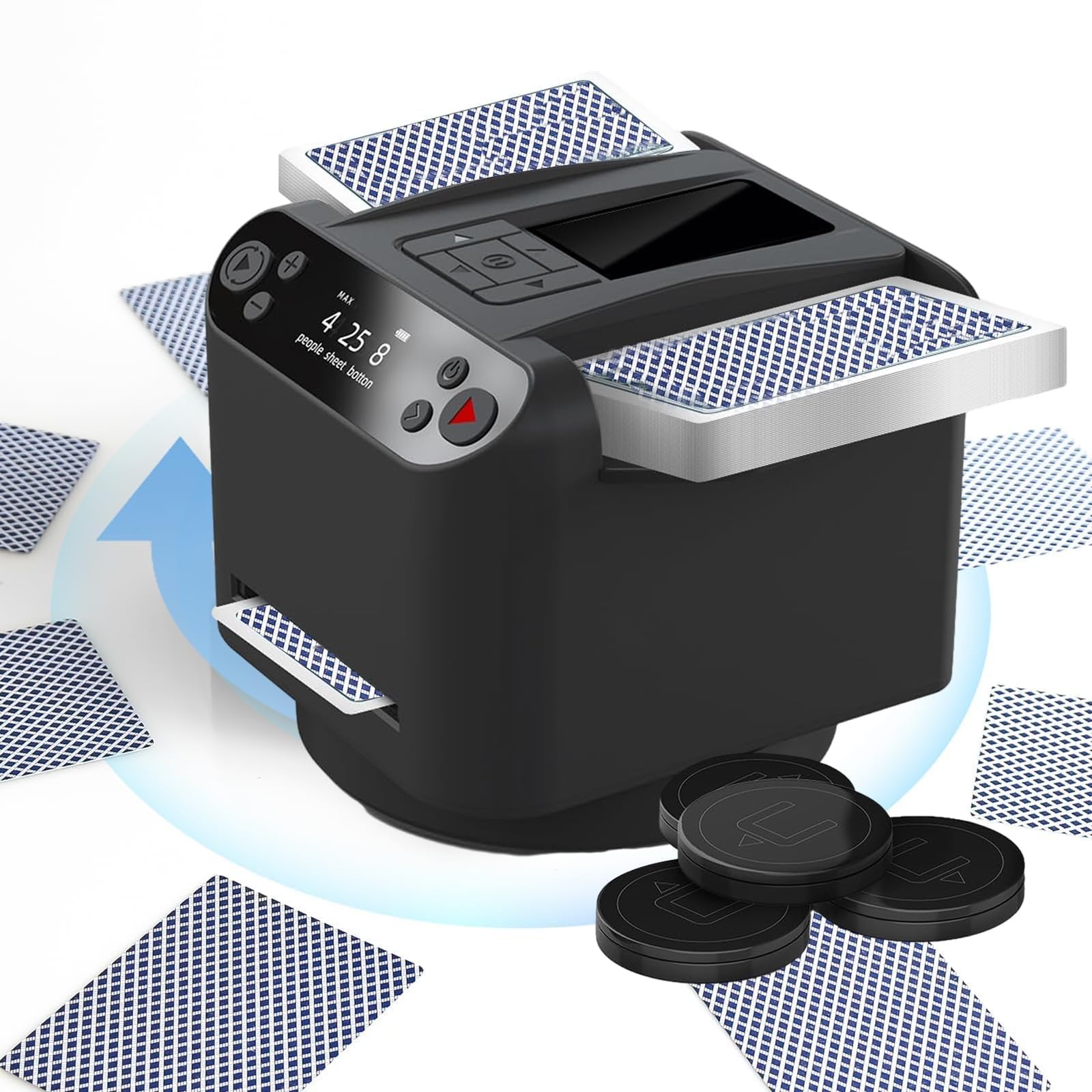 カードシャッフラー 自動カードディーラーとカードシャッフル 2-in-1、自動カードシャッフル 2 デッキ、360 度回転自動カードディーラー、ギフトとして UNO、テキサスホールデム、ブラックジャック用のポーカーマシン|ZPearl
