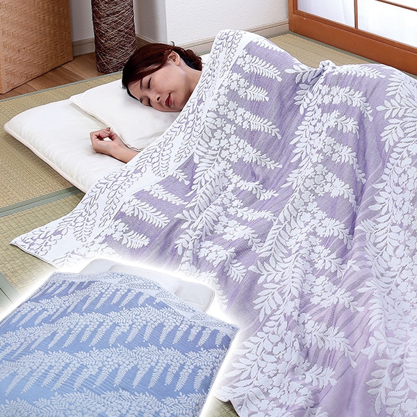 今治産 藤柄ガーゼ&パイルケット＜パープル1枚 ブルー1枚 2色組(パープル・ブルー)＞｜はぴねすくらぶ 支店
