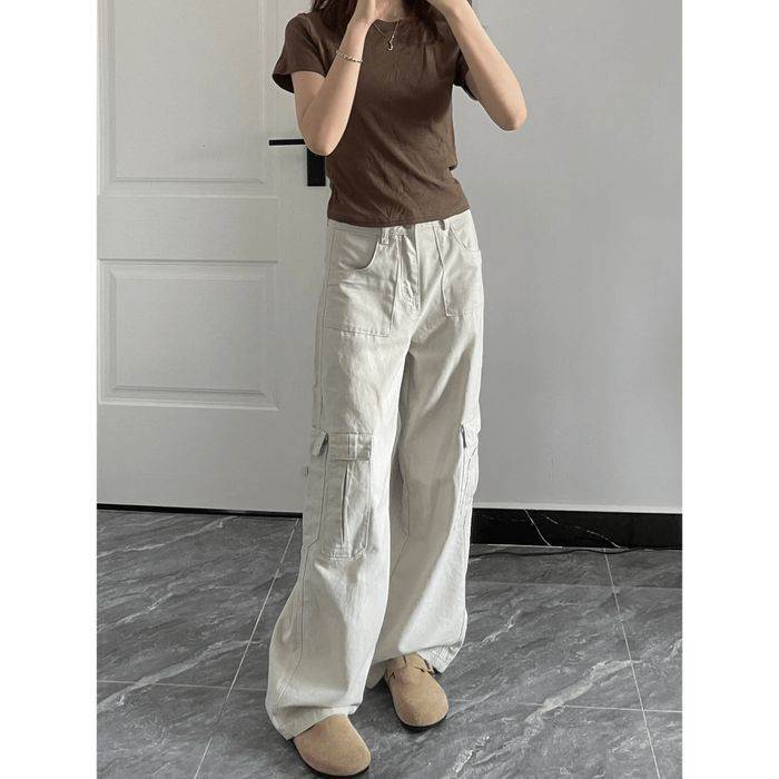 【P2倍&クーポン有】 レディース パンツ ボトムス シンプル ワイドパンツ ラフ カレッジ風 マニッシュ ストリート ボーイッシュ かっこいい 学生風 カジュアル ポケット メンズライク おしゃれ ベーシック カーゴパンツ ナチュラル クール フルレングス