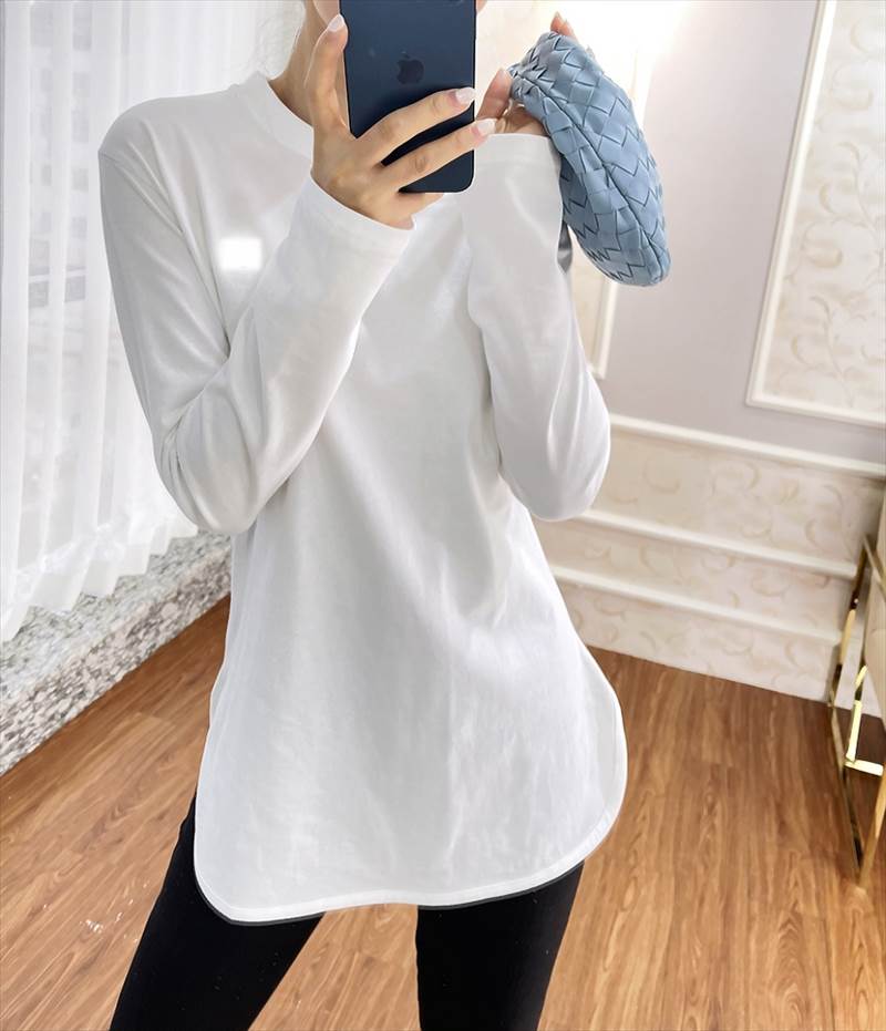 【P2倍&クーポン有】 トップス Tシャツ 綿 30代 シンプル 上品 女性用 ラウンドネック 40代 カジュアル お出かけ 女子会 通学 OL 休日 長袖 白トップス ママ 公園デビュー 学生 秋 クルーネック 春 デート｜Meeplot＜ミープロット＞