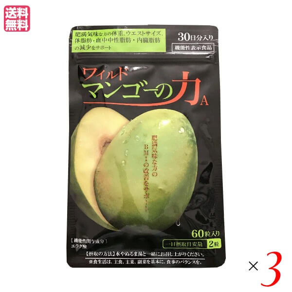亀山堂 ワイルドマンゴーの力 60粒 機能性表示食品 ３袋セット エラグ酸 ダイエット サプリ 送料無料