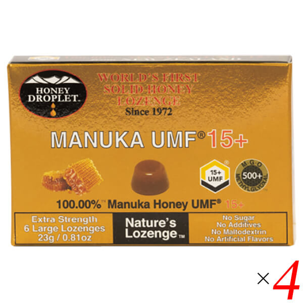 【マラソン限定！ポイント2倍！】マヌカハニー キャンディ のど飴 ハニードロップレット マヌカハニーUMF15+（のど飴）18g/6粒 4個セット ハニージャパン