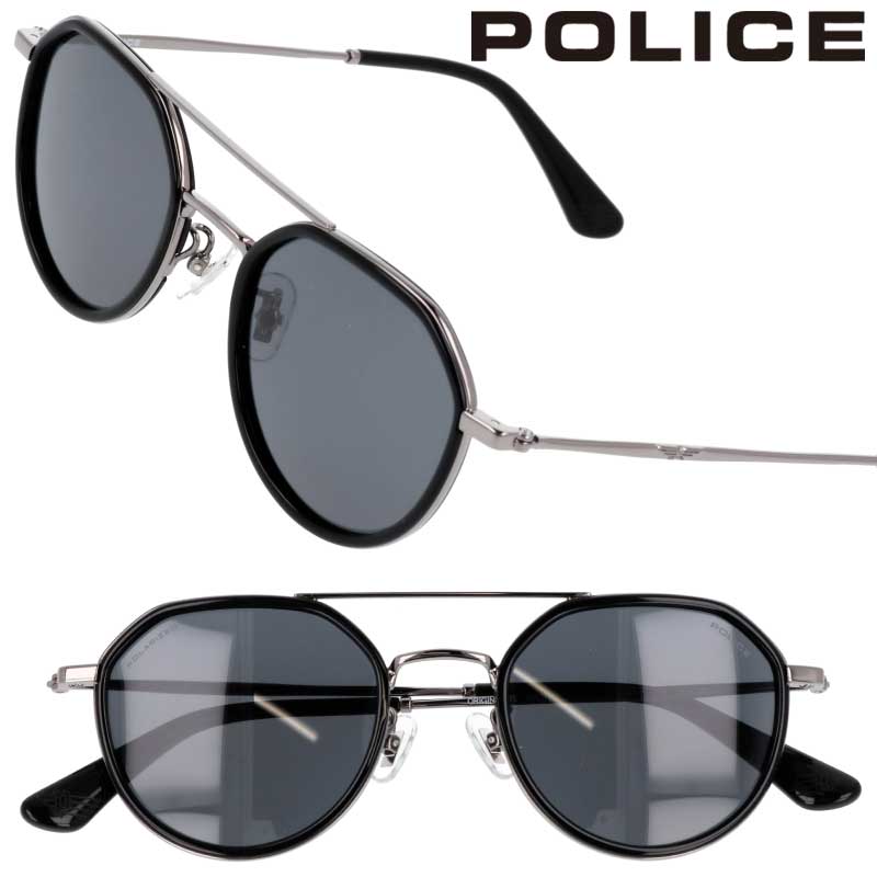 サングラス 偏光 ポリス SPLQ11J Col.568P ブラック ガンメタル ダークグレー POLICE 偏光レンズ 偏光サングラス UVカット 紫外線カット メンズ 男性 ロゴ おしゃれ カッコいい クラウンパント シンプル ブランド ファッション プレゼント 贈り物 度付き 可 度なし 送料無料