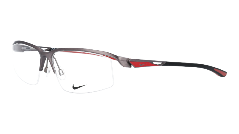 8136af 065 ナイキ Nike メガネ グレー シルバー レッド 赤 黒 59 14 Nike 正規品 国内正規品 ロゴ フレーム 眼鏡 かっこいい おしゃれ メンズ スポーツ Opendu17 Fr