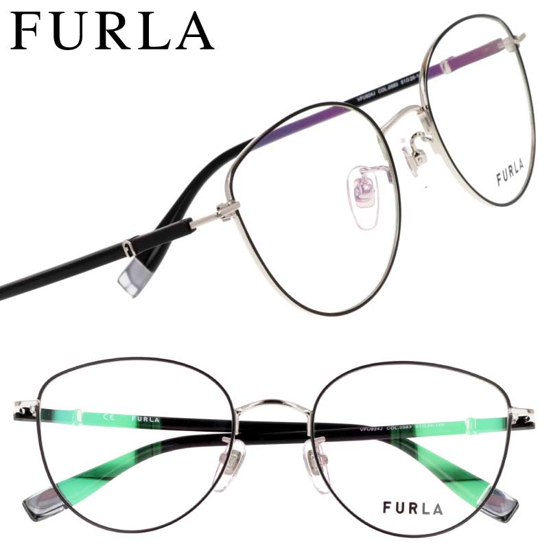 メガネ レディース フルラ FURLA VFU924J 0583 ブラック 黒 シルバー 眼鏡 メガネフレーム 眼鏡フレーム 度付き 可 度なし おしゃれ かわいい 女性用 大きめ ブランド 芸能人 愛用 着用 伊達メガネ レンズ交換 ケース付き キャットアイ メタルフレーム 送料無料