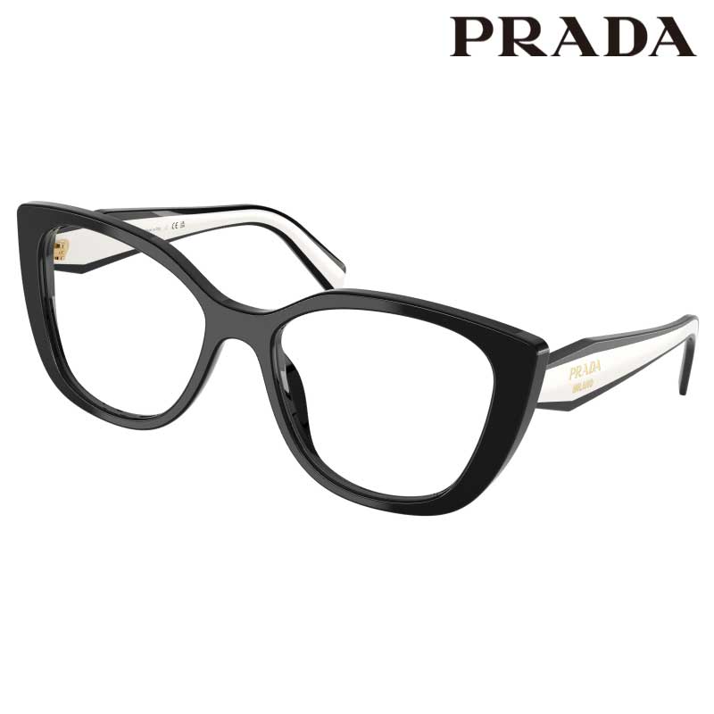 メガネ レディース プラダ PRADA PR B04-F 16K1O1 55サイズ ブラック ホワイト 眼鏡 メガネフレーム 眼鏡フレーム 度付き 可 度なし おしゃれ ラグジュアリー 女性用 ギフト プレゼント ブランド 贈り物 prada Prada ロゴ イタリア 正規品 伊達メガネ キャットアイ 送料無料|メガネサングラスのDOURAKU
