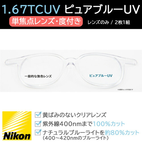 NIKON ニコン 光打つ手水晶体 1.67TCUV ピュアブルーUV (単興味の中心・度あり 活動の領域あり / 水晶体のみ2枚1組)