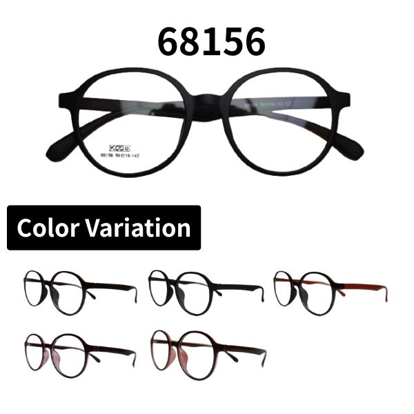 度付きメガネ 68156 ラウンド 弾性樹脂フレーム 近視 遠視 乱視 老眼鏡 薄型レンズ 両面非球面 傷防止 ブルーライトカット 眼鏡