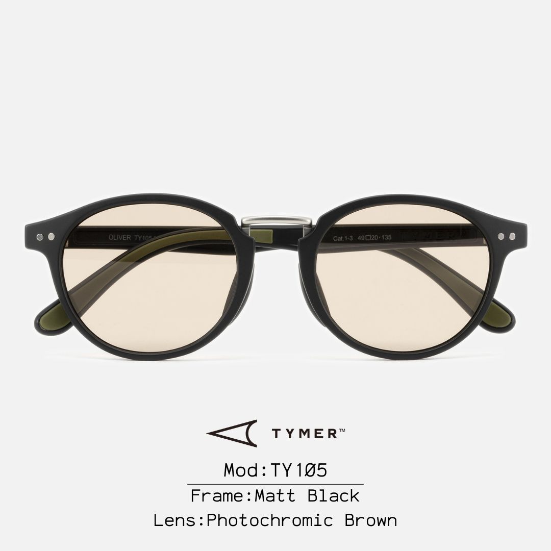 TYMER サングラス TY105 OLIVER MBK PBR タイマー オリバー マットブラック 調光レンズ 調光ブラウン 色が変わる ボストン ウェリントン UVカット 5枚蝶番 軽量 メンズ レディース 釣り ドライブ キャンプ 送料無料 ギフト