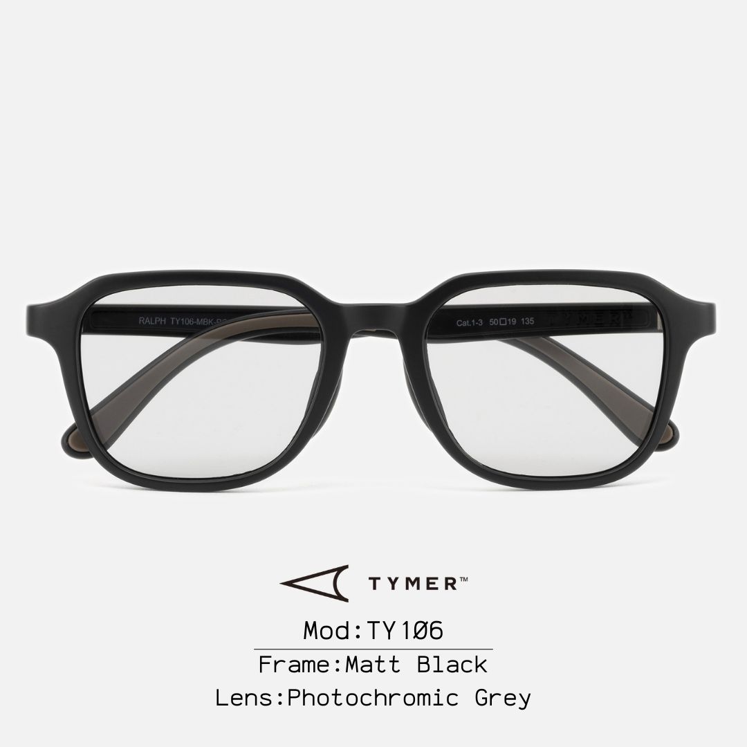 TYMER タイマー サングラス RALPH ラルフ TY106-MBK-PGY マットブラック /グレー 調光レンズ ウェリントン スクエア 軽量 スポーツ アウトドア メンズ レディース ユニセックス 送料無料 ギフト