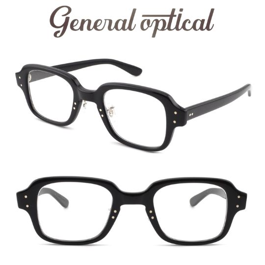 General optical ジェネラルオプティカル メガネ Alfa アルファ #1 Black ブラック 日本製 復刻 ヴィンテージ ウェリントン 2点カシメ ドットリベット 7枚丁番 突きつけ構造 カシメクリングス 鼻パッド 伊達メガネ 度付き 眼鏡 メンズ レディース ユニセックス 送料無料|めがね堂