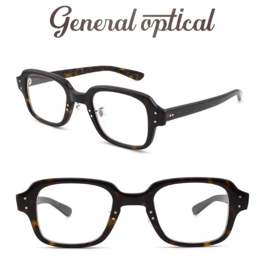 General optical ジェネラルオプティカル メガネ Alfa アルファ #3 Dark Tortoise ダークトータス 日本製 復刻 ヴィンテージ ウェリントン 2点カシメ ドットリベット 7枚丁番 突きつけ構造 カシメクリングス 鼻パッド 度付き メンズ レディース ユニセックス 送料無料|めがね堂