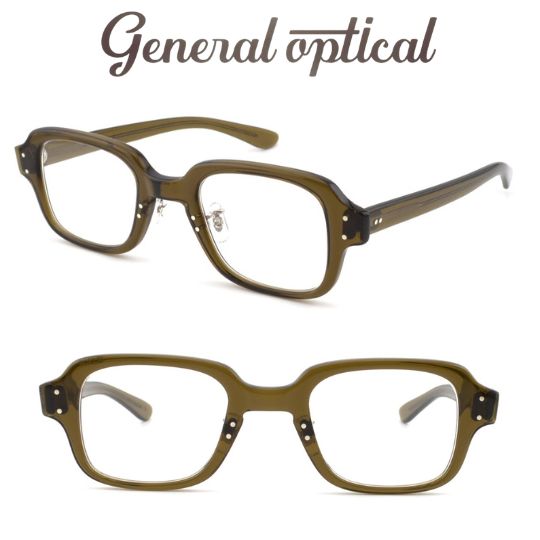 General optical ジェネラルオプティカル メガネ Alfa アルファ #4 Clear Khaki クリアカーキ 日本製 復刻 ヴィンテージ ウェリントン 2点カシメ ドットリベット 7枚丁番 突きつけ構造 カシメクリングス 鼻パッド 度付き メンズ レディース ユニセックス 送料無料|めがね堂