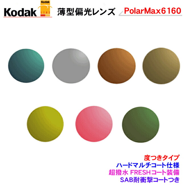 お持ちのフレームのレンズ交換も歓迎！見え方が違う コダック 偏光レンズ Kodak PolarMax6160 ハードマルチコート （度つきタイプ） ポラマックスシリーズ 【ハイカーブ対応】 レンズ （２枚１組） 薄型 度入り 〇
