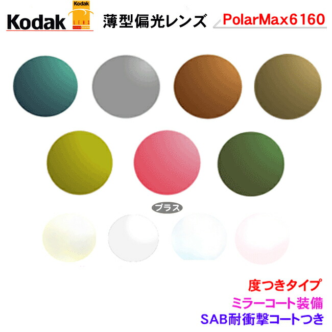 お持ちのフレームのレンズ交換も歓迎！見え方が違う コダック 偏光レンズ Kodak PolarMax6160 ハードマルチ＋ミラーコート （度つきタイプ） ポラマックスシリーズ 【ハイカーブ対応】 レンズ （２枚１組） 薄型 度入り 〇