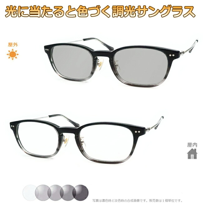光に当たると色が変わる！ 調光メガネ完成品セット　眩しさから目を守る！　フォトクロミックレンズ　UVカット　調光レンズ使用　URF8045 2 ダークグレー