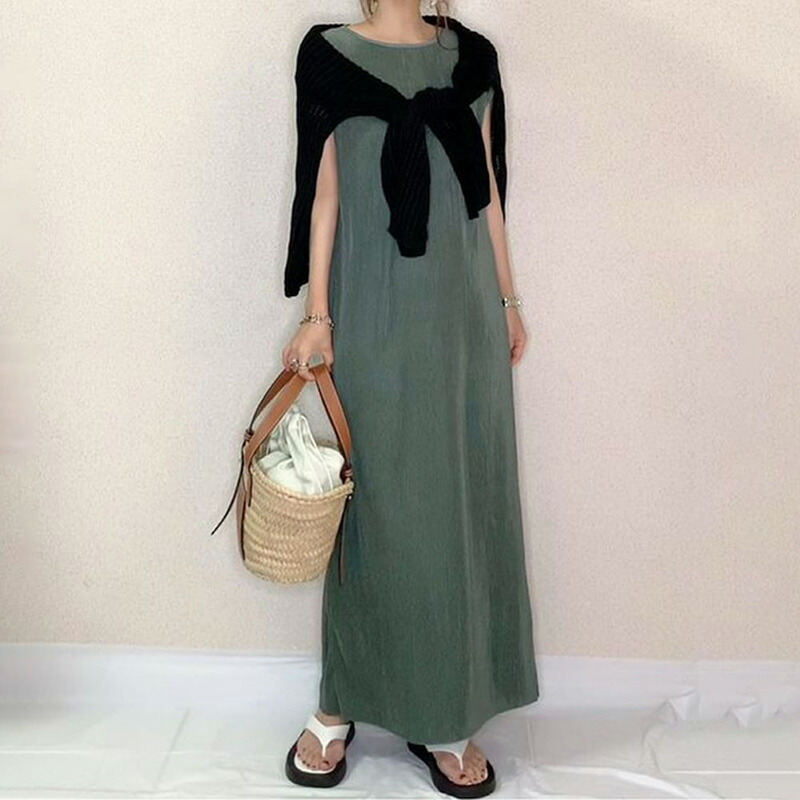 楽天市場 ロングワンピース 夏 きれいめ ワンピース レディース エレガント 半袖 韓国 ファッション 無地 結婚式 Aライン ロング丈 痩せる お洒落 大人 可愛い 着痩せ Atena Atena 楽天市場店