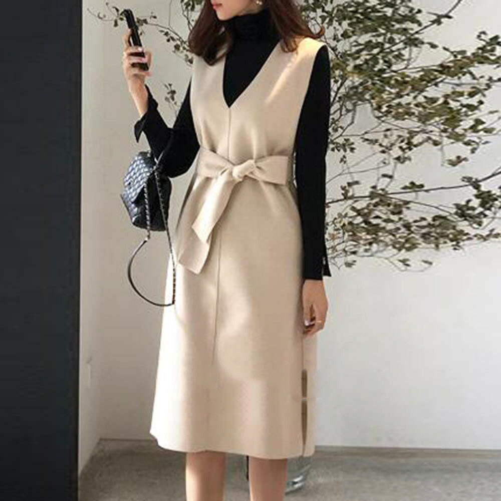 衣裳 レディース 衣裳 秋 冬 衣裳  好いたらしいめ 前掛けスコート 膝丈衣裳 40代 細長い切口スコート 上っ張り  衣裳 春 流行り物 Vのど首 御芽出度 A伝達ルート 痩せる 20代30代40代  成年者 着痩せ 一般受け