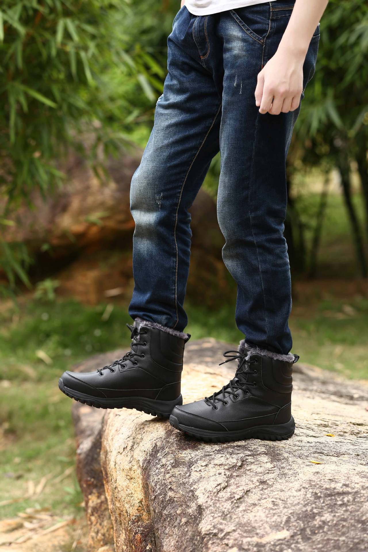 送料無料 スノーブーツ メンズ ショートブーツ マウンテンブーツ ワークブーツ 防水 本革 登山 冬 靴ひも 冬靴