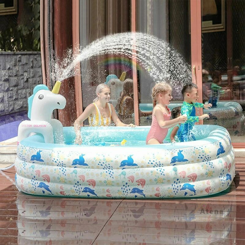 プール エアー ビニールプール 大きいサイズ 噴水プール ユニコーン ファミリープール 3m 2.4m 2.1m 1.8m 1.5m 1.35m 1.1m 大型プール アウトドア 水遊び 庭遊び 滑り台 水あそび