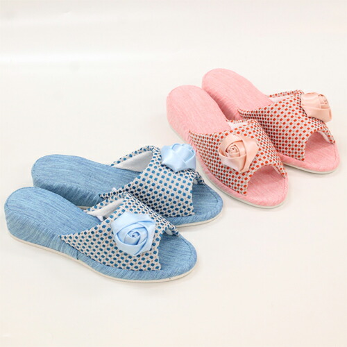 楽天市場 ヒールスリッパ おしゃれ 夏用 エレガントなバラ飾りが付いたドビー織り Heel Slipper メイリィ インテリアスリッパ