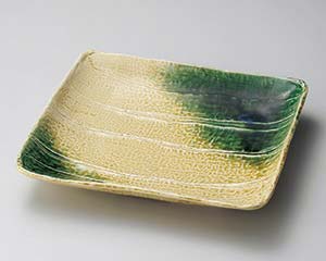和食器 ユ163-058 黄瀬戸織部吹長角大皿 【卸問屋名調 おしゃれ 食器 テーブルウェア 業務用 居酒屋 レストラン 喫茶店 ホテル 家庭用】