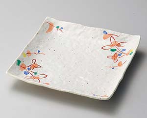【まとめ買い10個セット品】和食器 ミ189-138 粉引赤絵小花正角7.0皿【キャンセル/返品不可】｜厨房卸問屋 名調
