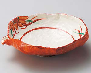 和食器 ミ254-118 粉引朱巻花絵片口盛鉢 【卸問屋名調 おしゃれ 食器 テーブルウェア 業務用 居酒屋 レストラン 喫茶店 ホテル 家庭用】