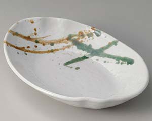 【まとめ買い10個セット品】和食器 ユ313-098 二彩吹 波型楕円8.0鉢【キャンセル/返品不可】