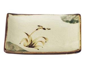 【まとめ買い10個セット品】和食器 オ468-618 織部流し芦絵 角4.5皿【キャンセル/返品不可】
