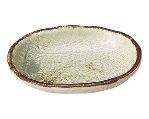 【まとめ買い10個セット品】和食器 オ468-708 織部流し芦絵 4.0小判皿【キャンセル/返品不可】