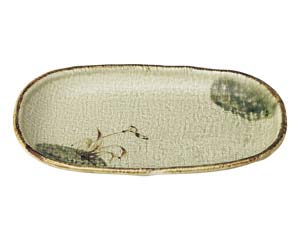 【まとめ買い10個セット品】和食器 オ468-728 織部流し芦絵 8.0小判皿【キャンセル/返品不可】|厨房卸問屋 名調