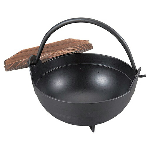 【まとめ買い10個セット品】和食器 ヌ732-068 [AL・木]アルミふるさと鍋内段付 18cm 黒(木蓋付)