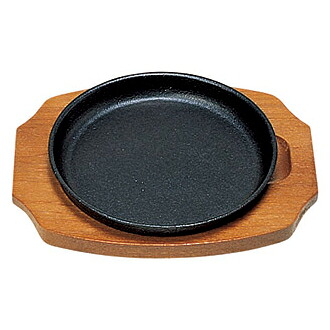【まとめ買い10個セット品】和食器 ヌ734-018 [鉄・木]丸型ステーキ鉄皿 (木台付)15cm